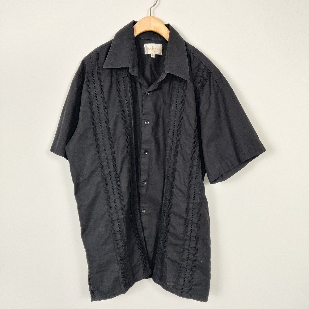 Salma Men's Button Down Shirt in Black Size XL Linen Cotton Bohemian Oversized